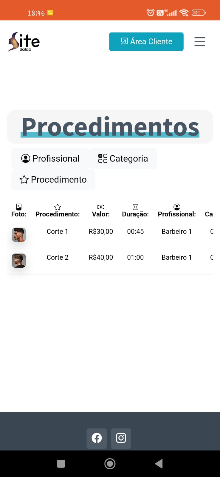 Procedimentos no app