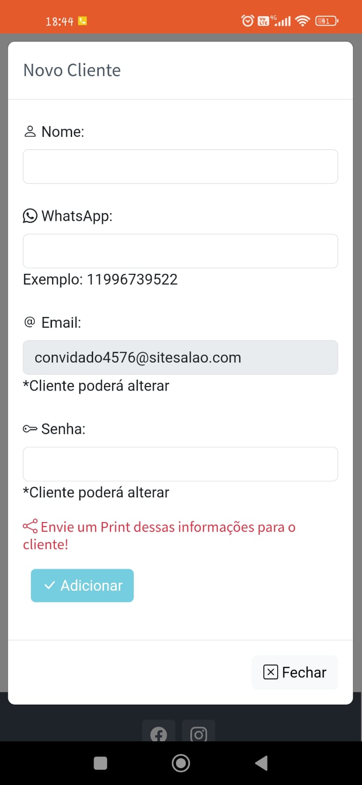 Gestão de Clientes no app