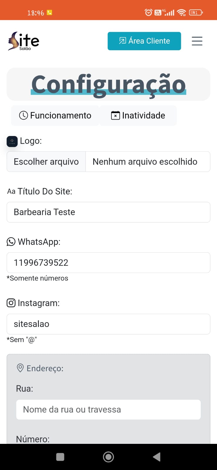 Configurações do app