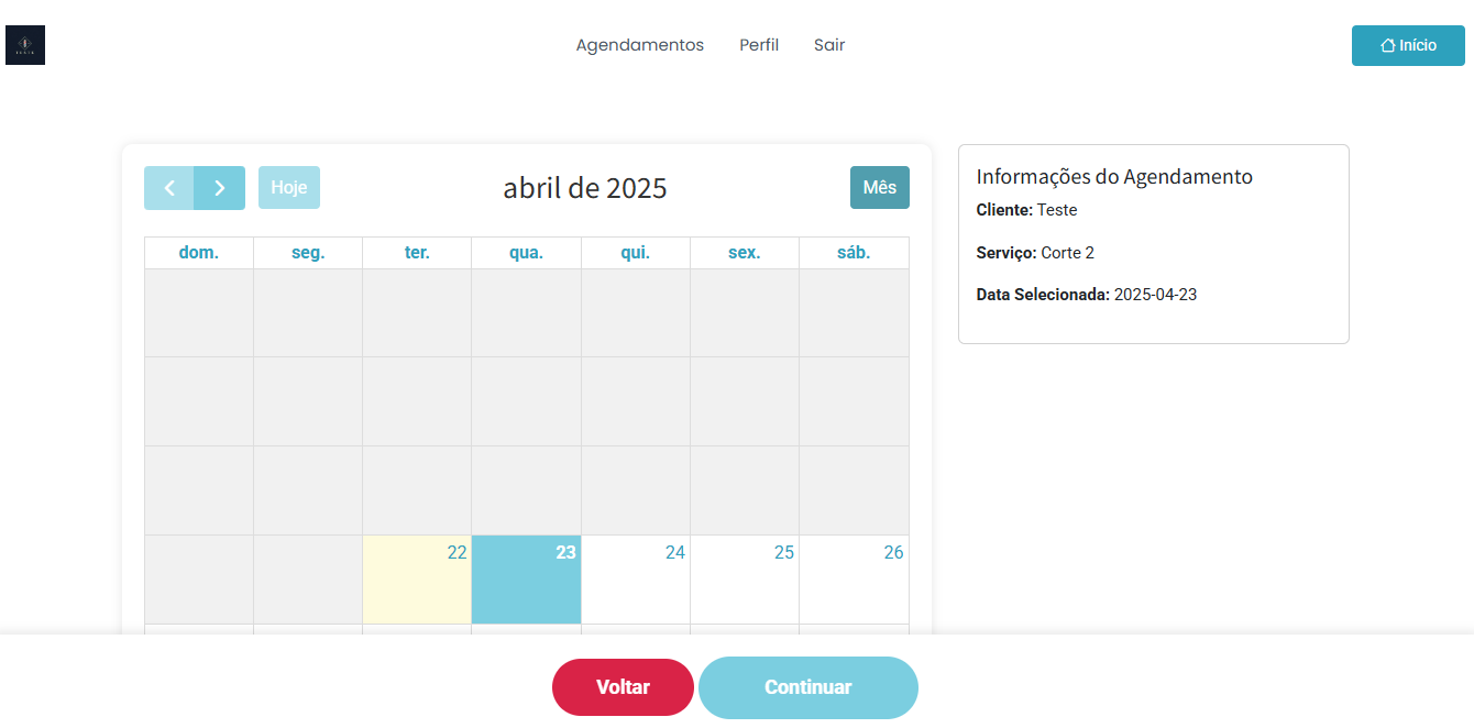 Selecionar data Site Salão
